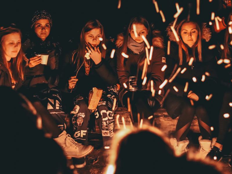 A group of friends at night